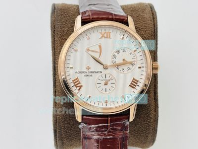 TWS Replica Vacheron Constantin Traditionnelle Rose Gold White Dial Power Reserve Watch